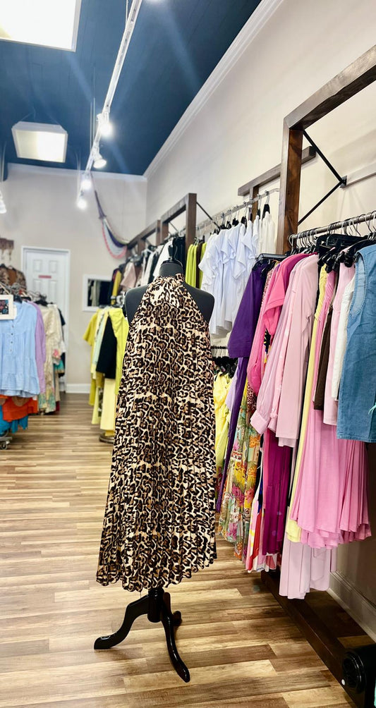 Leopard Print Halter Maxi Dress