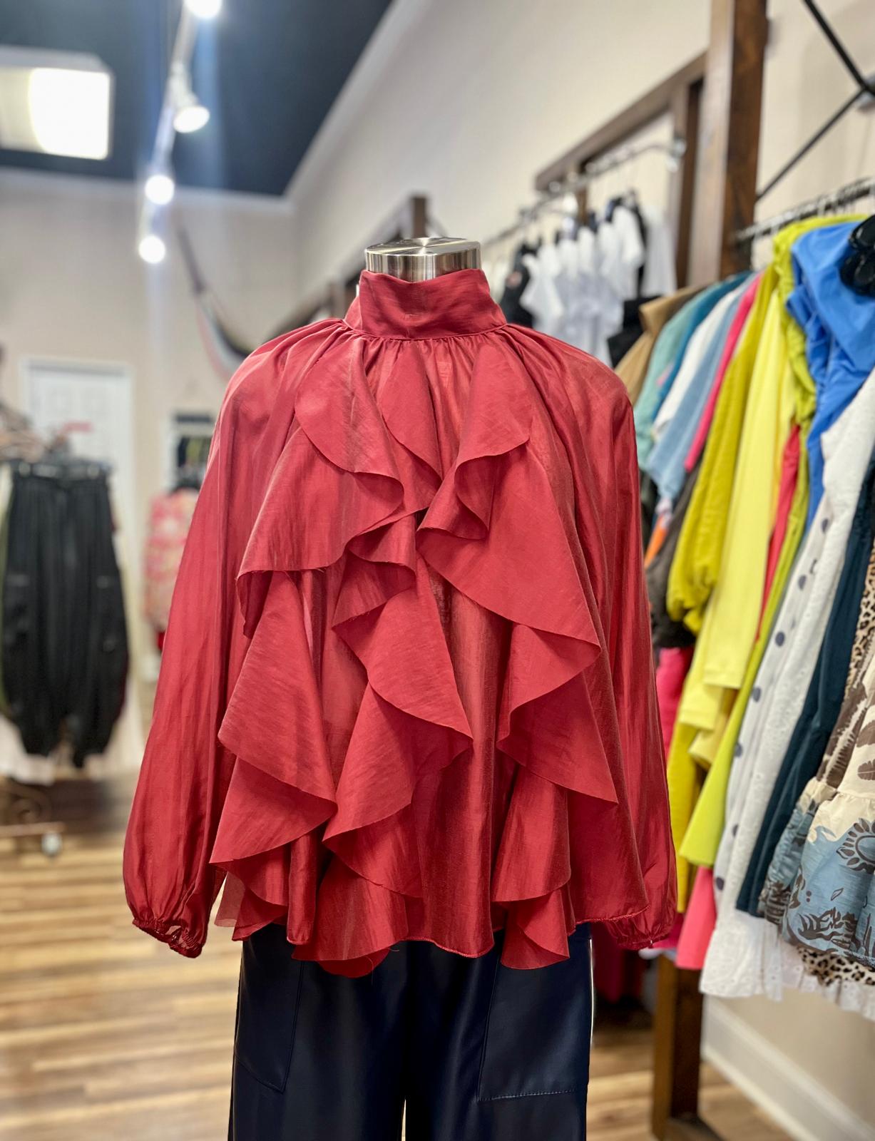 Ruffled High-Neck Blouse