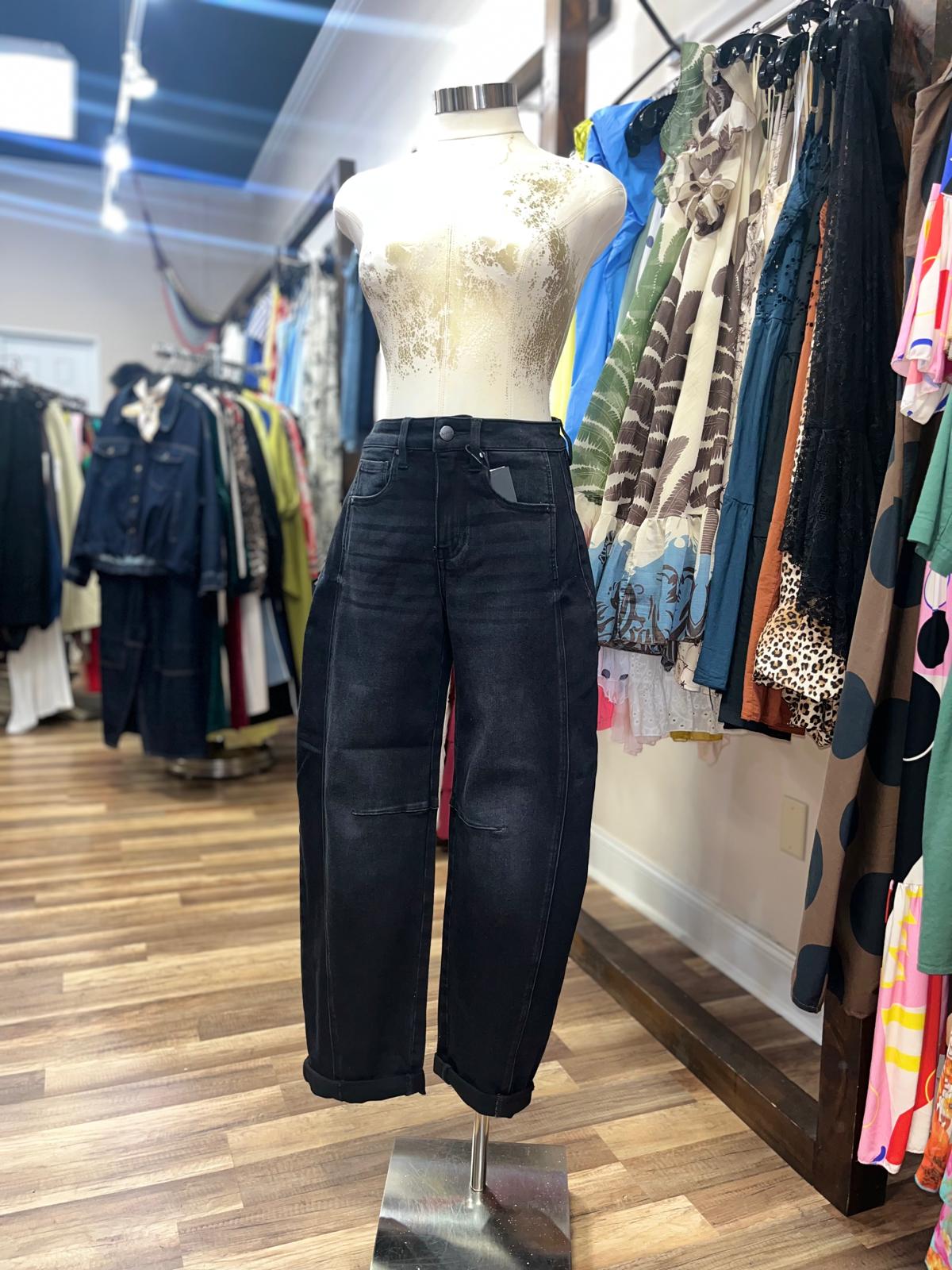 High Rise Crop Barrel Cuffed Jeans