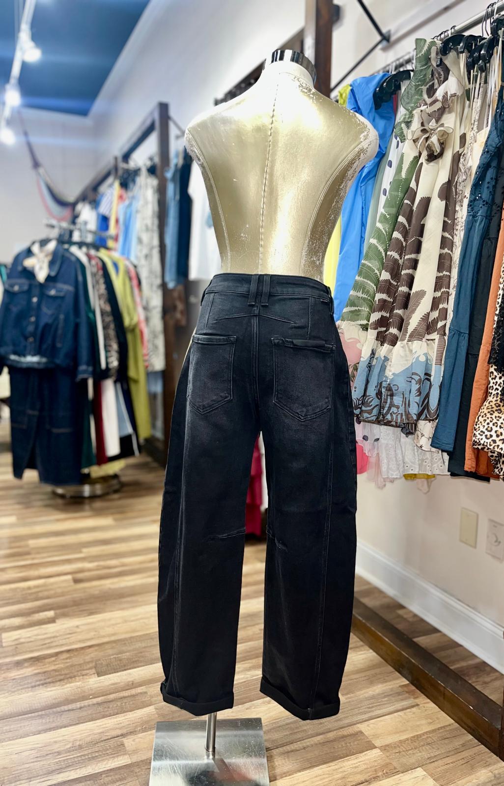 High Rise Crop Barrel Cuffed Jeans