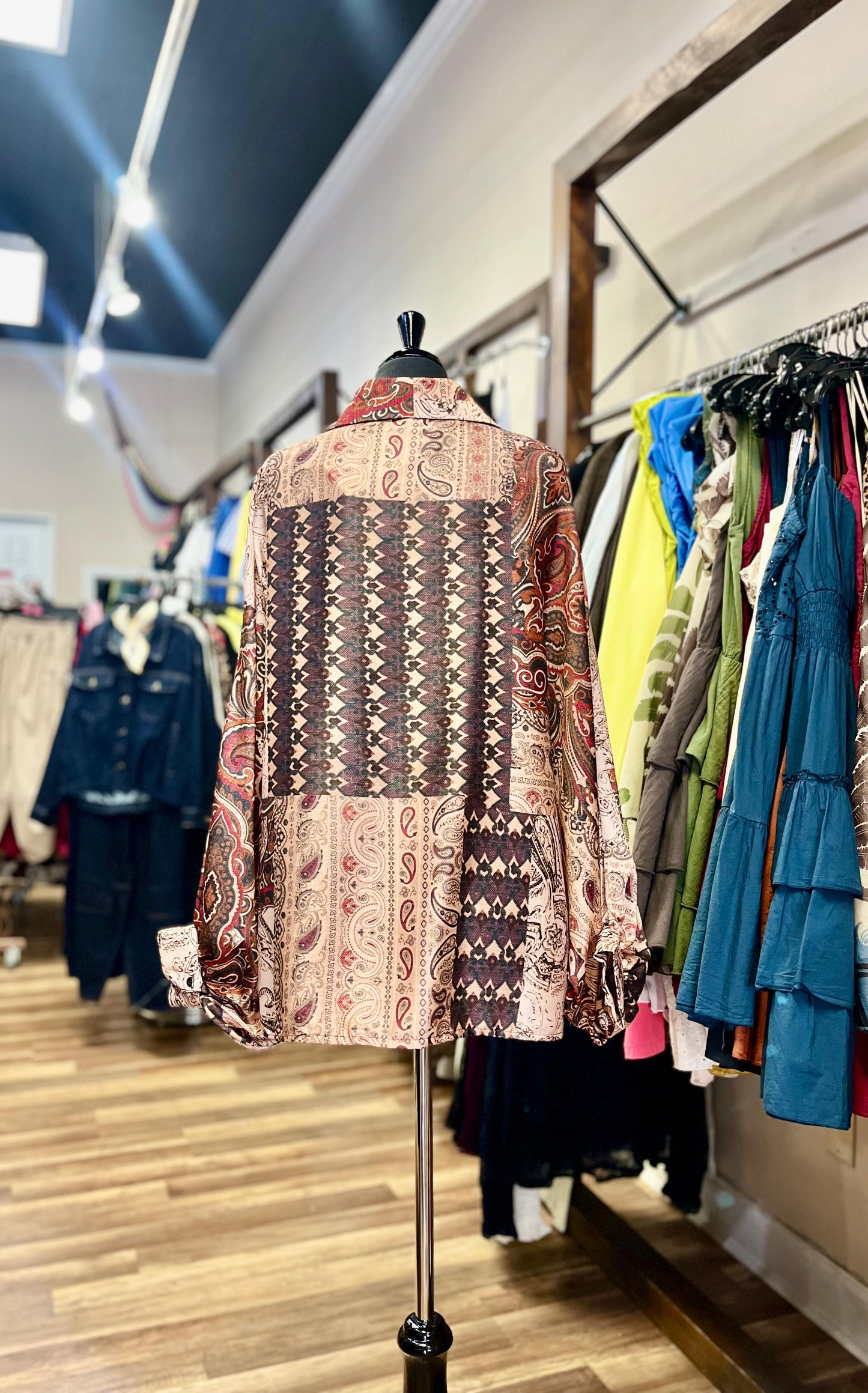 Paisley Satin Button-Down Shirt