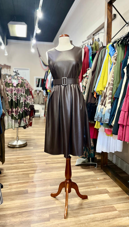 Sleeveless Faux Leather Midi Dress