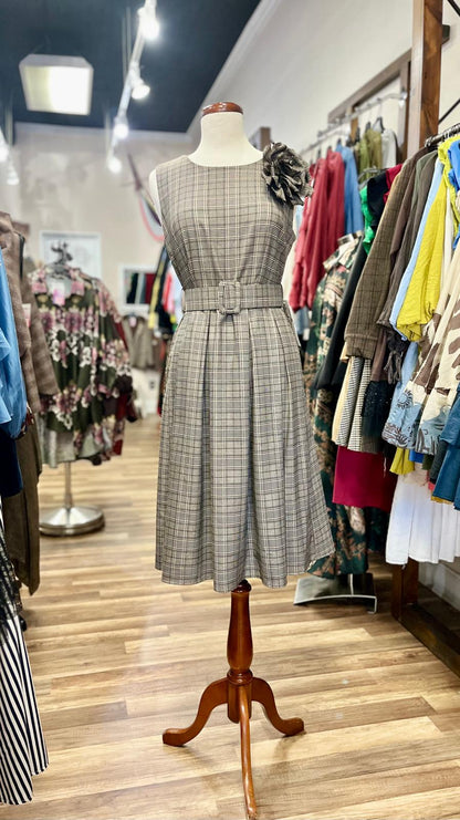 Houndstooth Belted Mini Dress