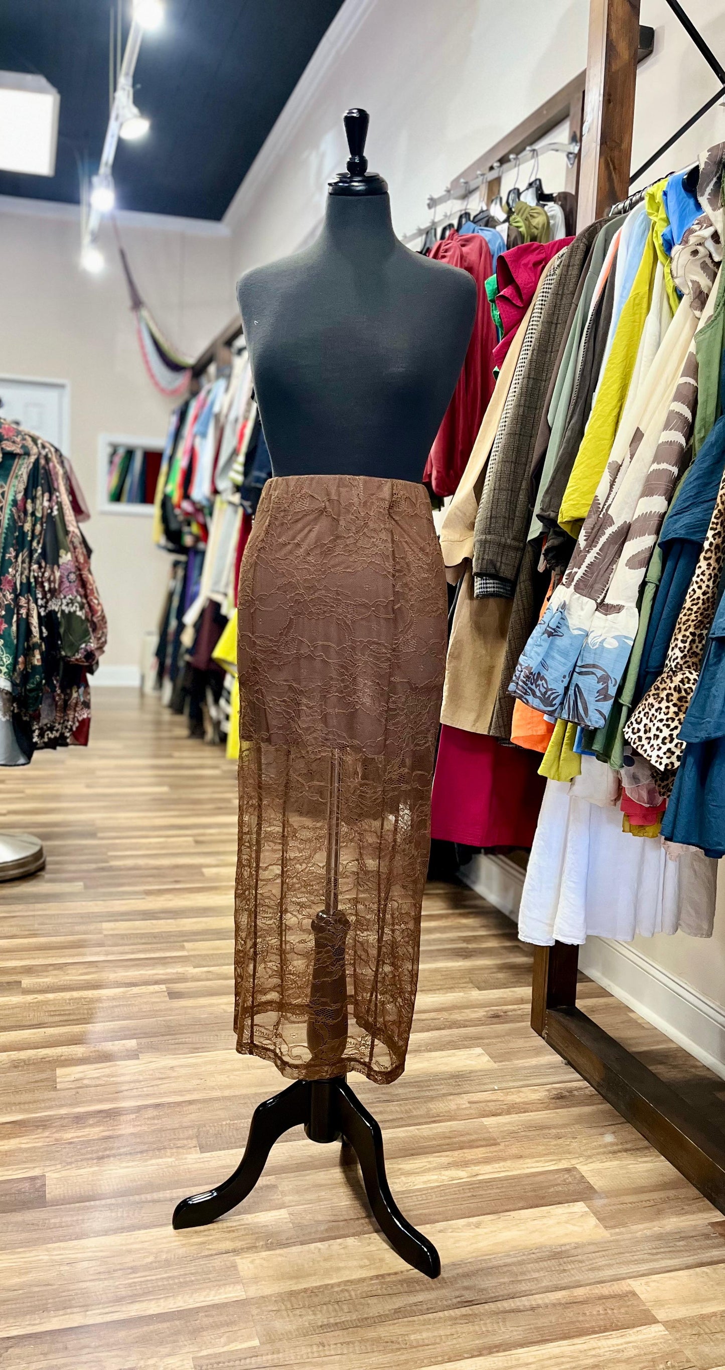 Sheer Lace Midi Skirt