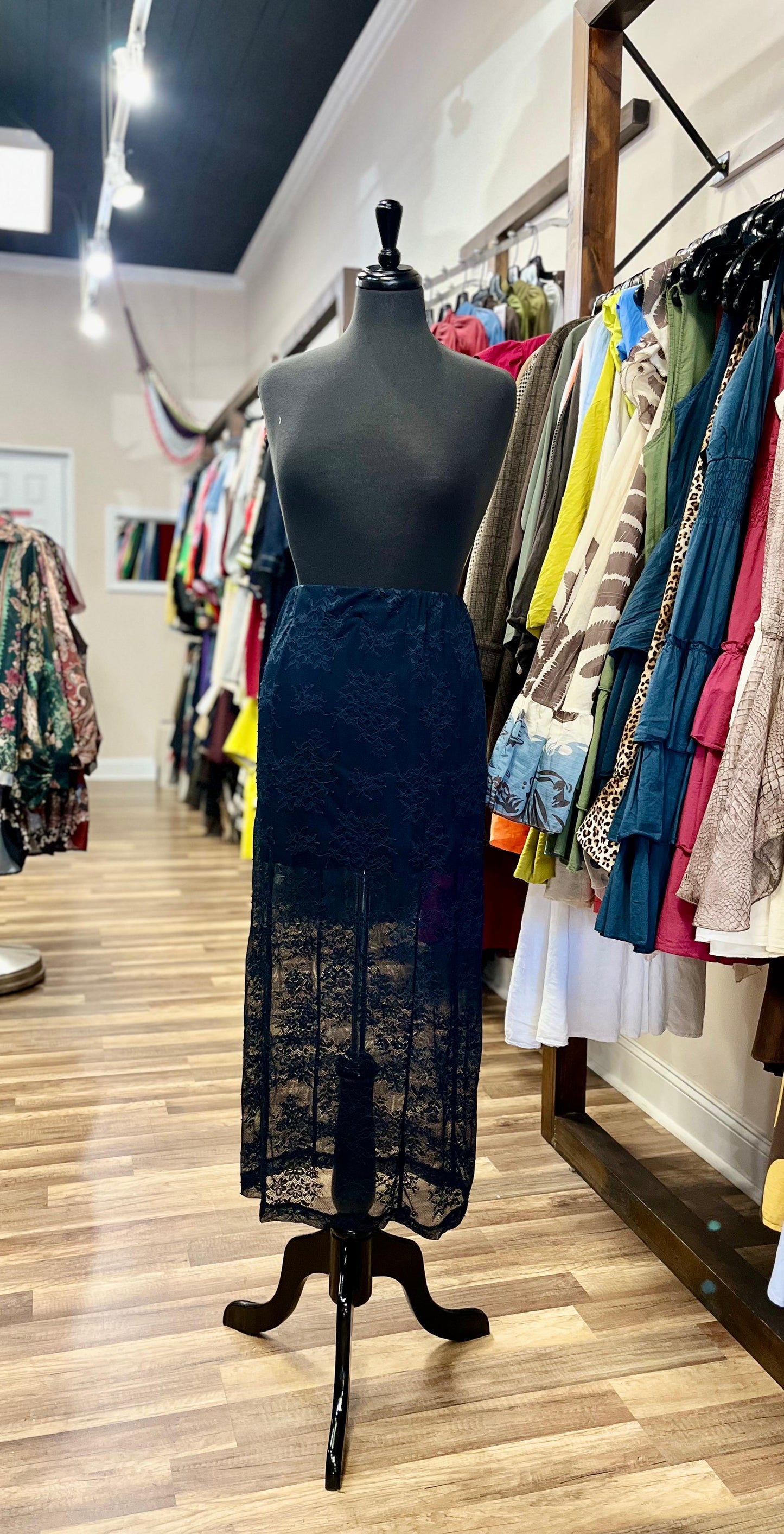 Sheer Lace Midi Skirt