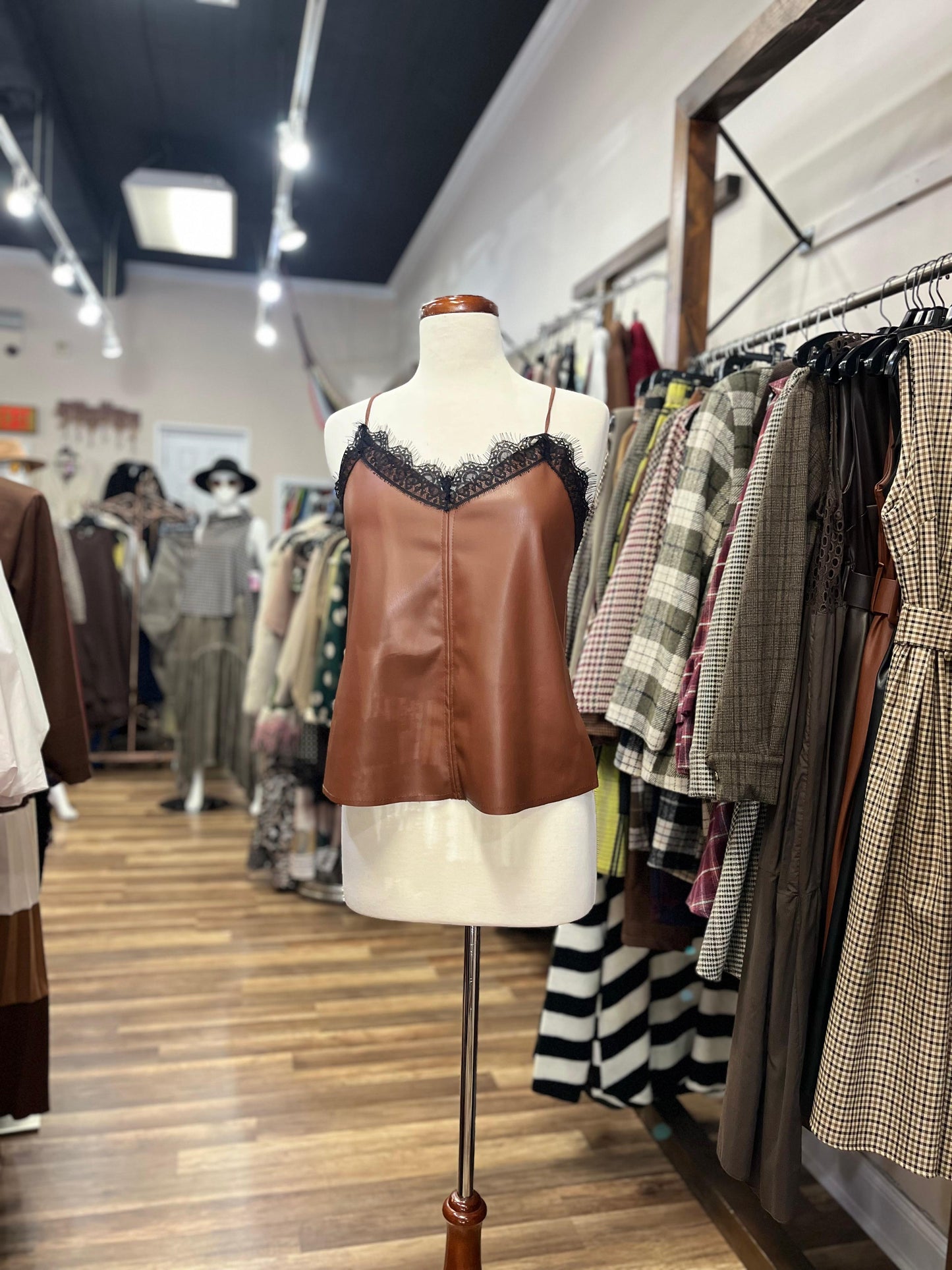 V-Neck Faux Leather Top