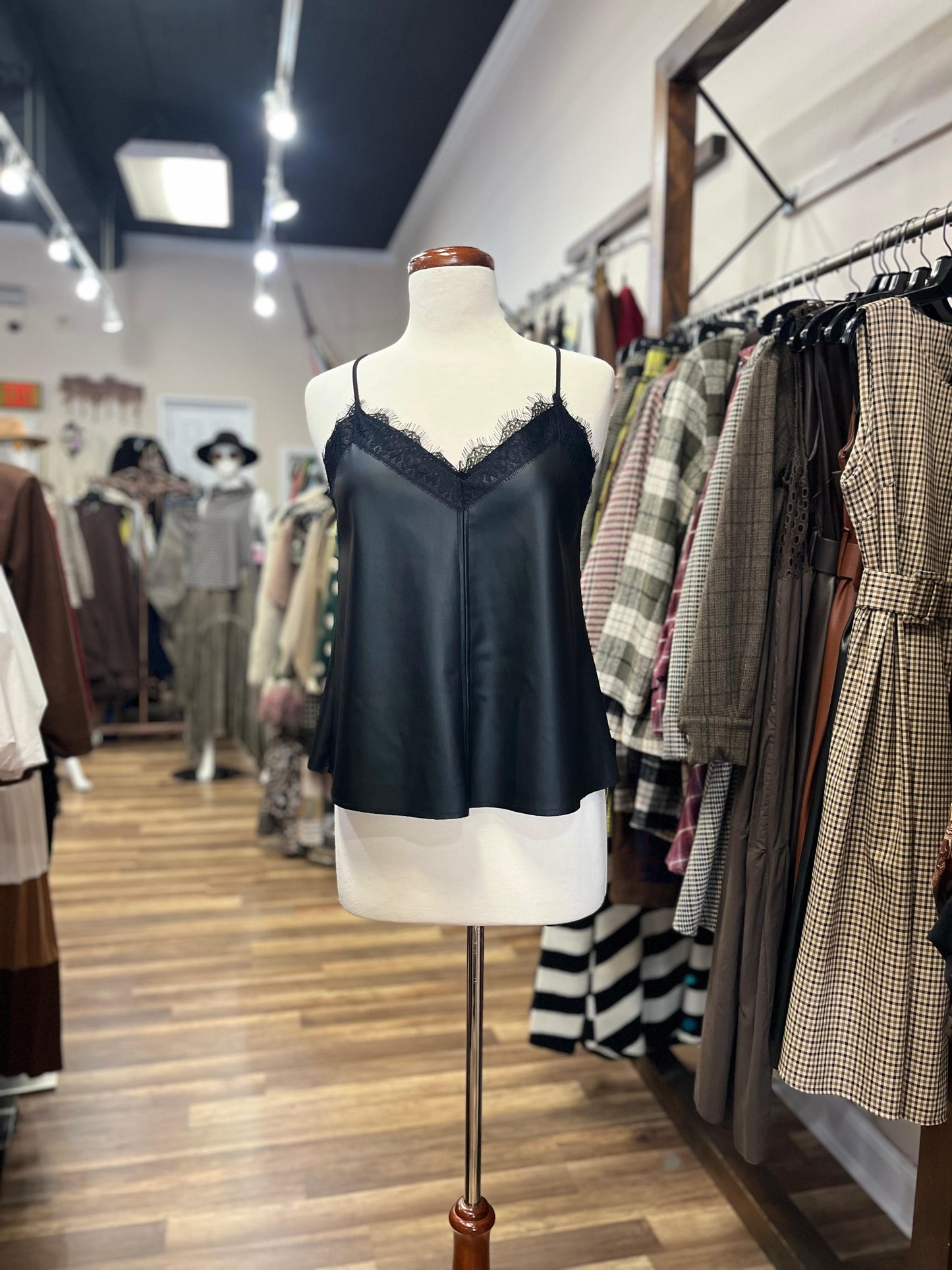 V-Neck Faux Leather Top