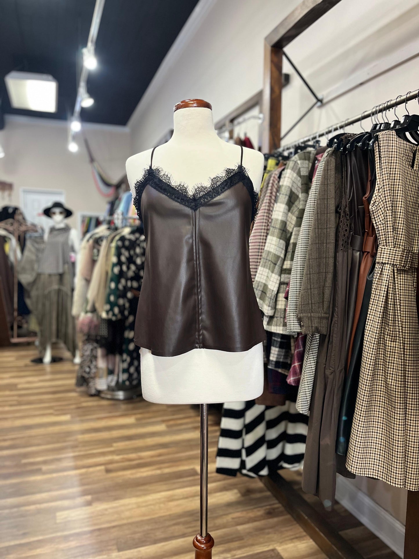 V-Neck Faux Leather Top