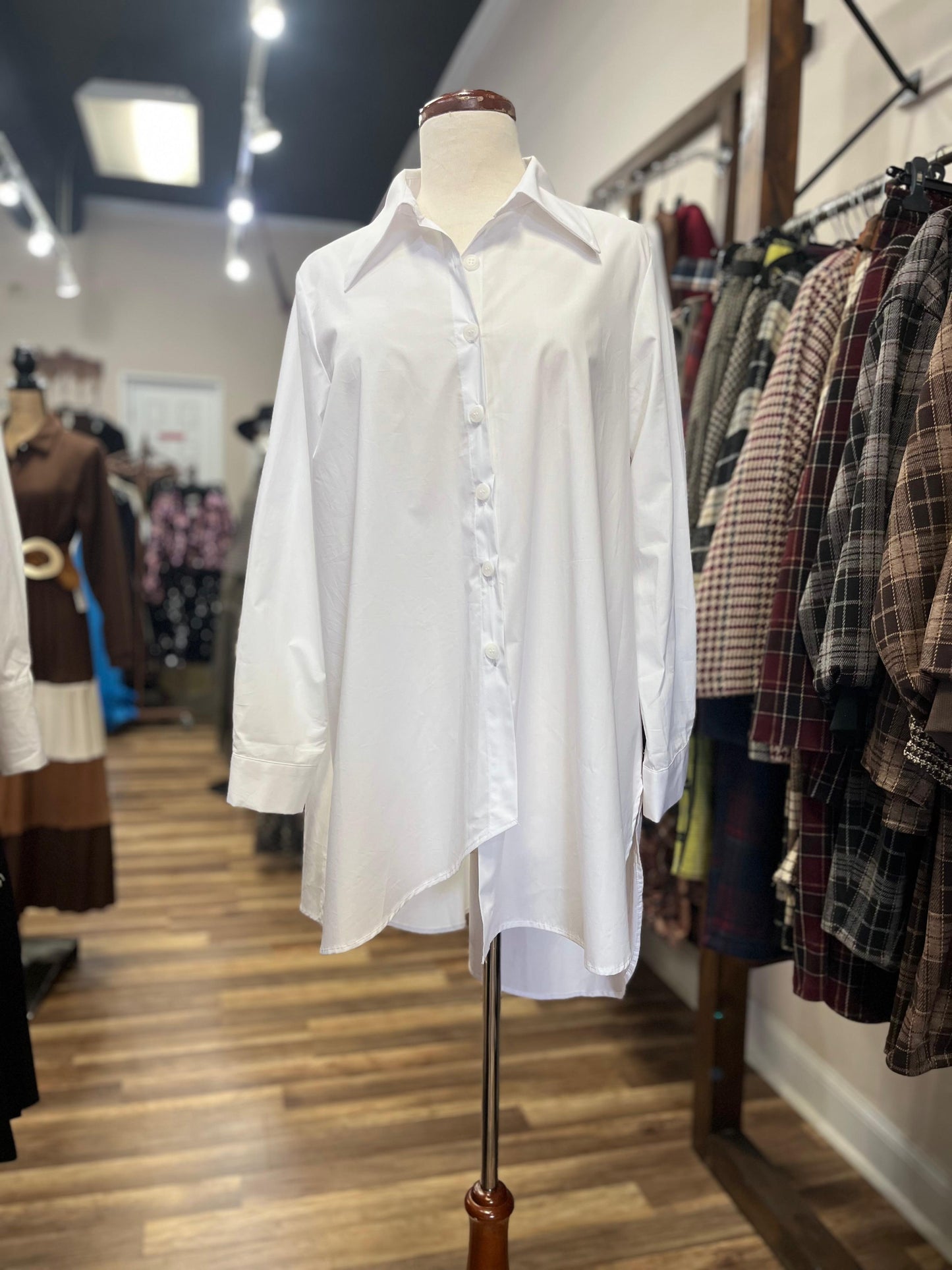 Asymmetric Button-Down Tunic Shirt