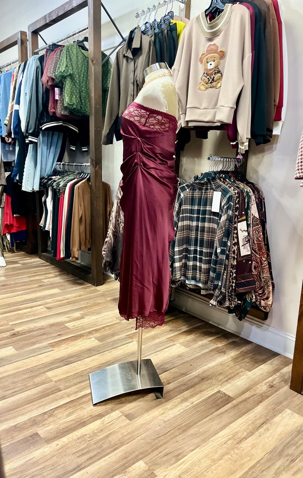 Strapless Draped Satin and Lace Midi Dress