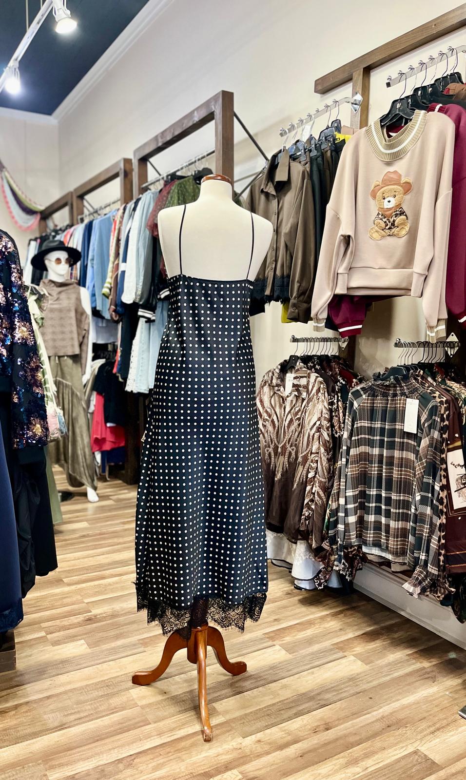 Polka Dot Lace Slip Maxi Dress