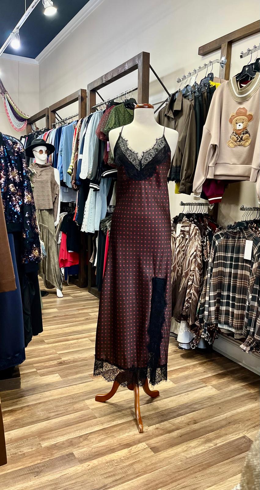 Polka Dot Lace Slip Maxi Dress