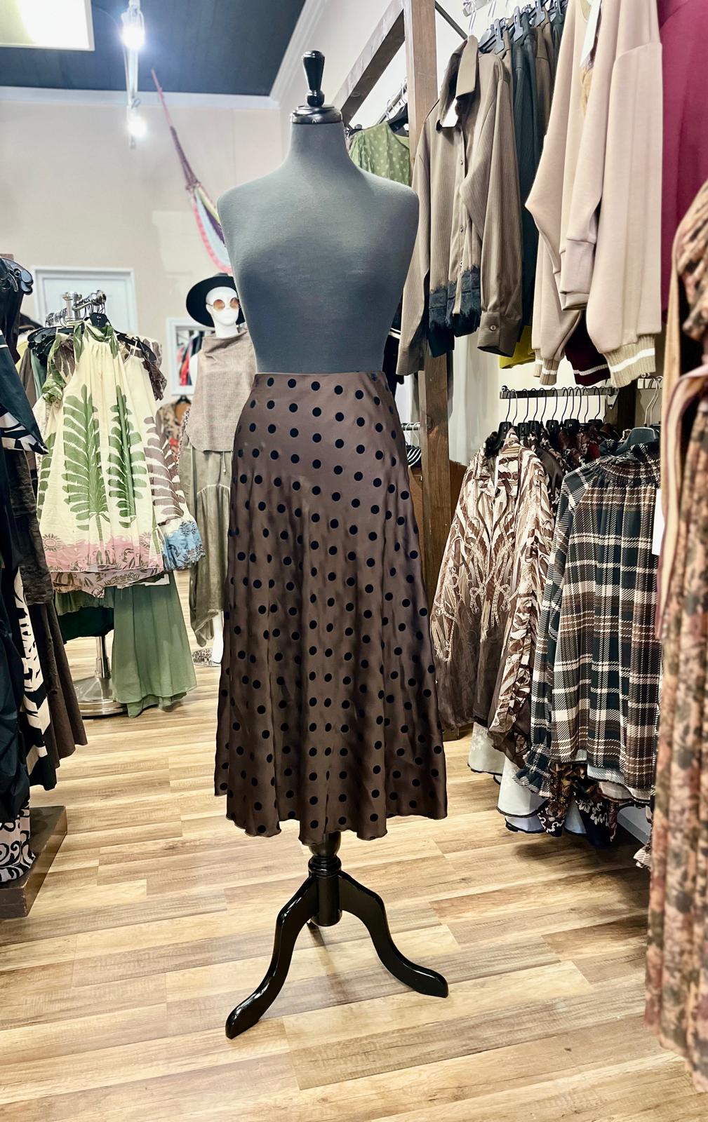 Satin Polka Dot A-Line Midi Skirt