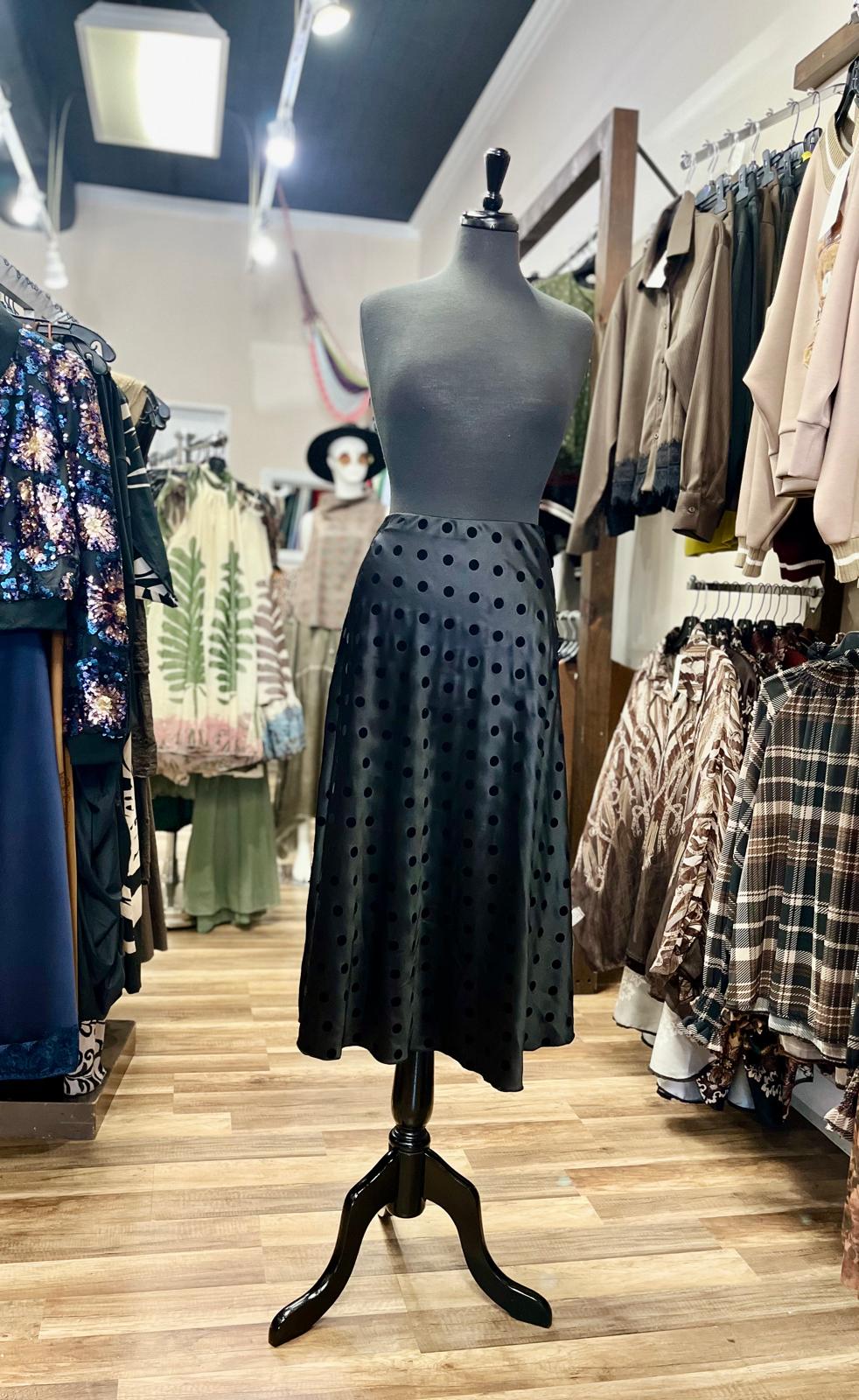 Satin Polka Dot A-Line Midi Skirt