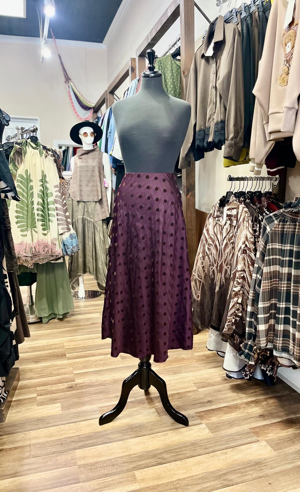 Satin Polka Dot A-Line Midi Skirt