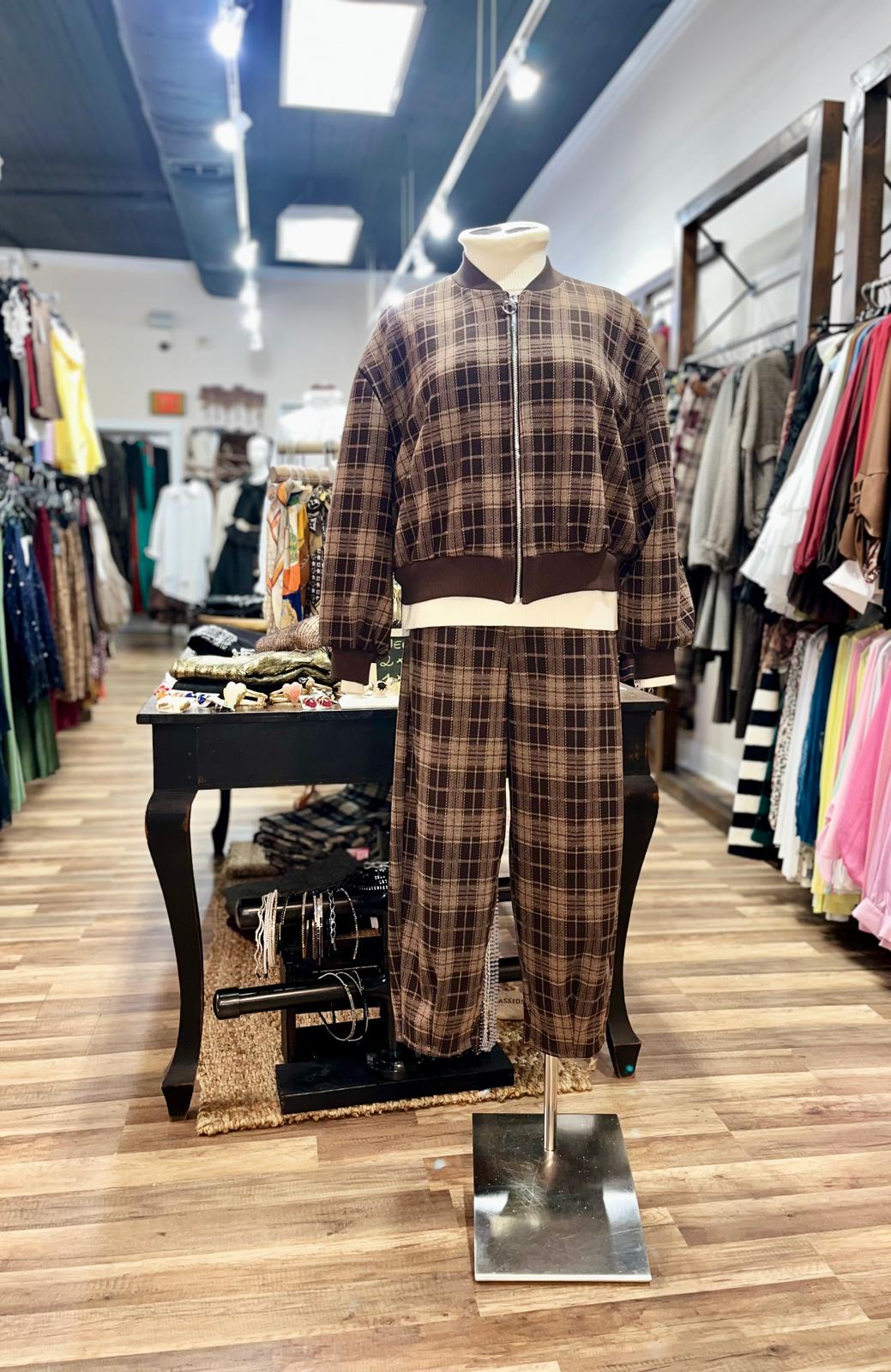 Plaid Two-Piece Bomber Set