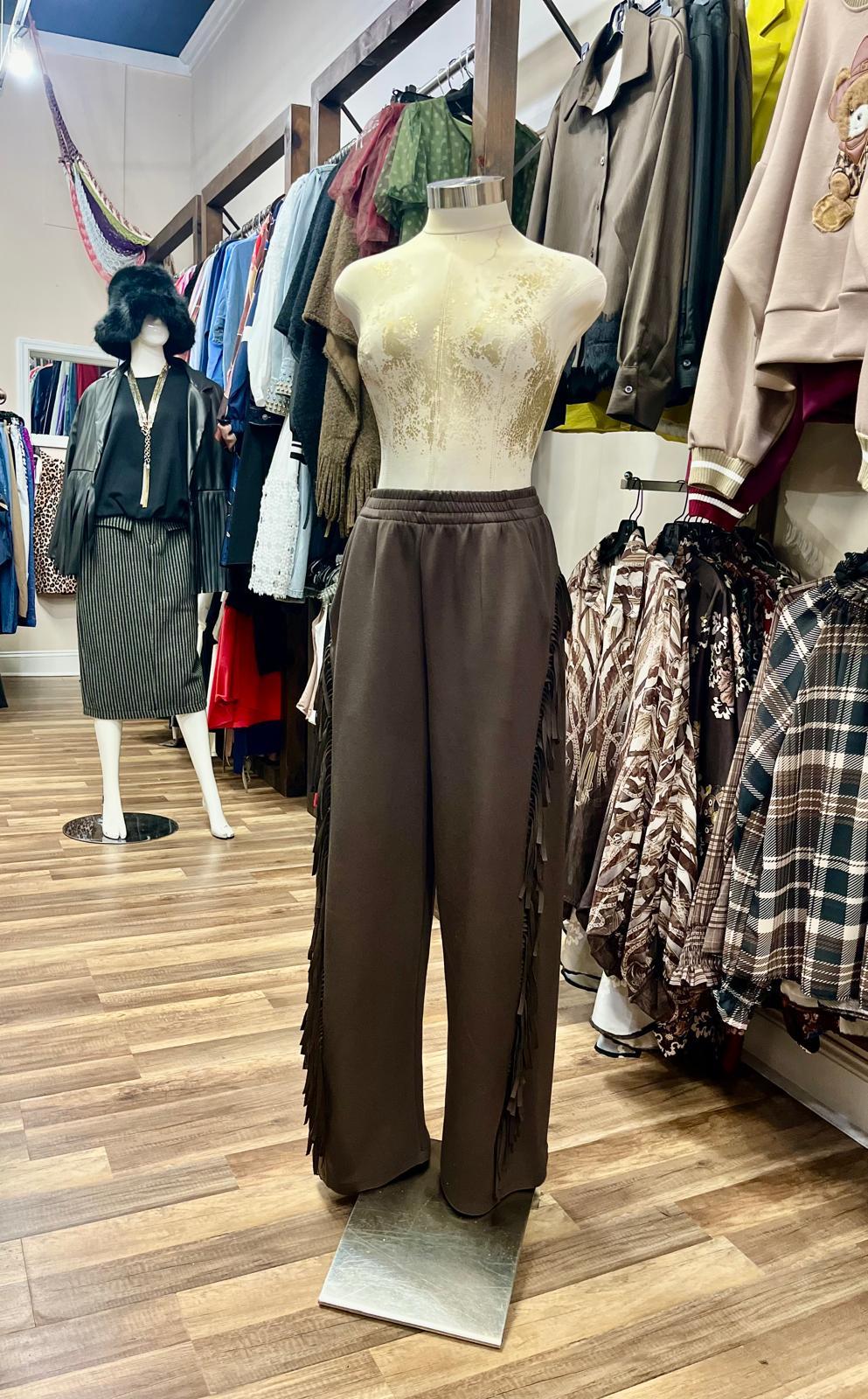 Fringe -Trim Wide-Leg Pant