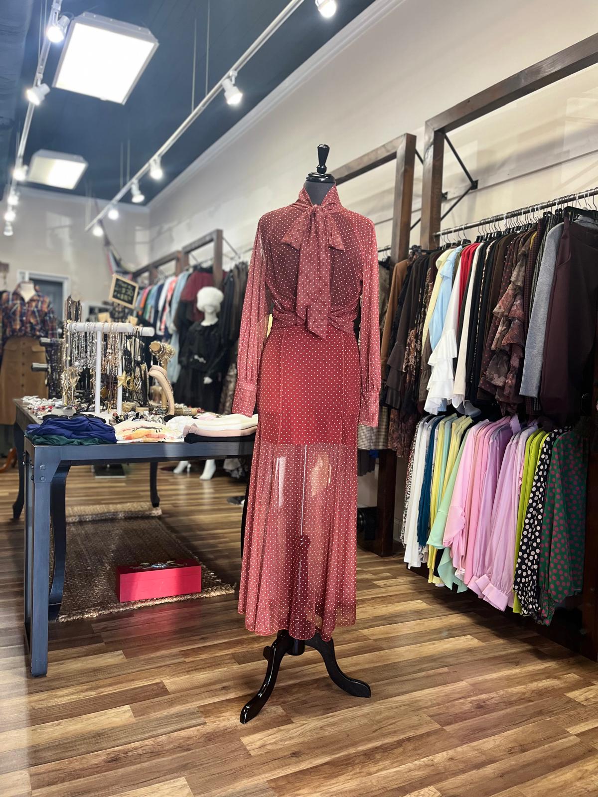 Polka Dot Blouse & Midi Skirt Set