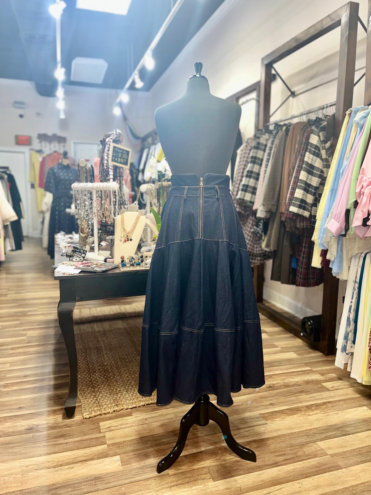 Denim A-Line Midi Skirt