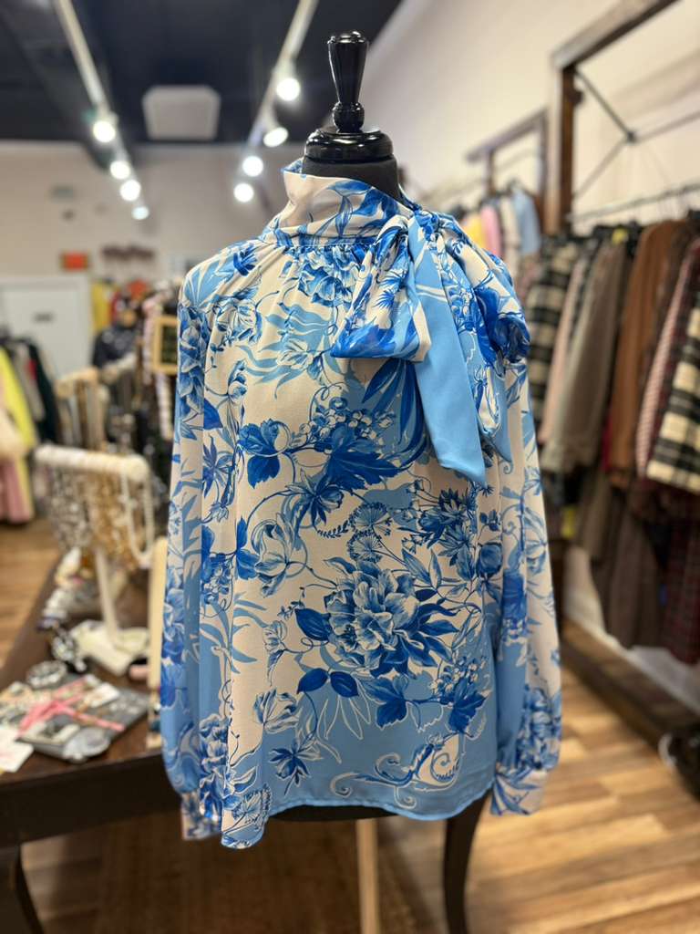 Floral Tie-Neck Blouse