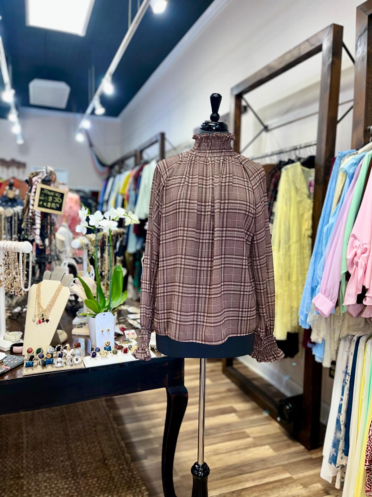 Plaid Neck Blouse