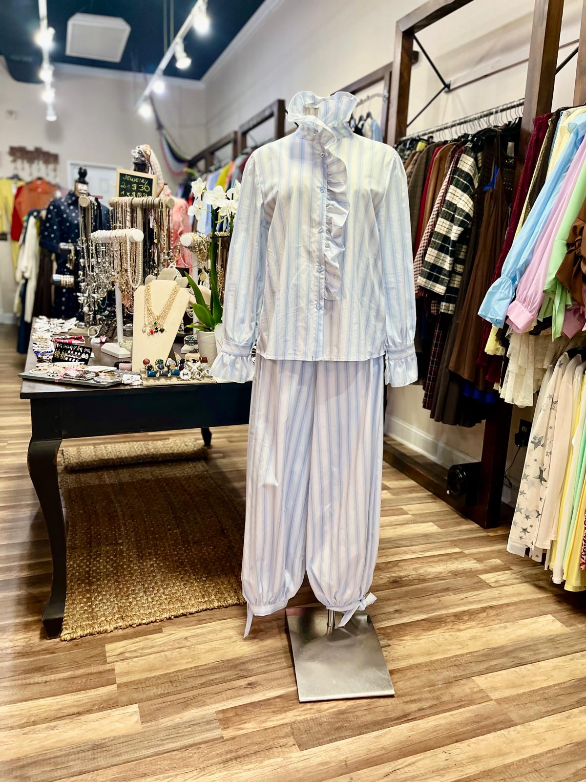 Stripe Ruffle Two- Piece Set