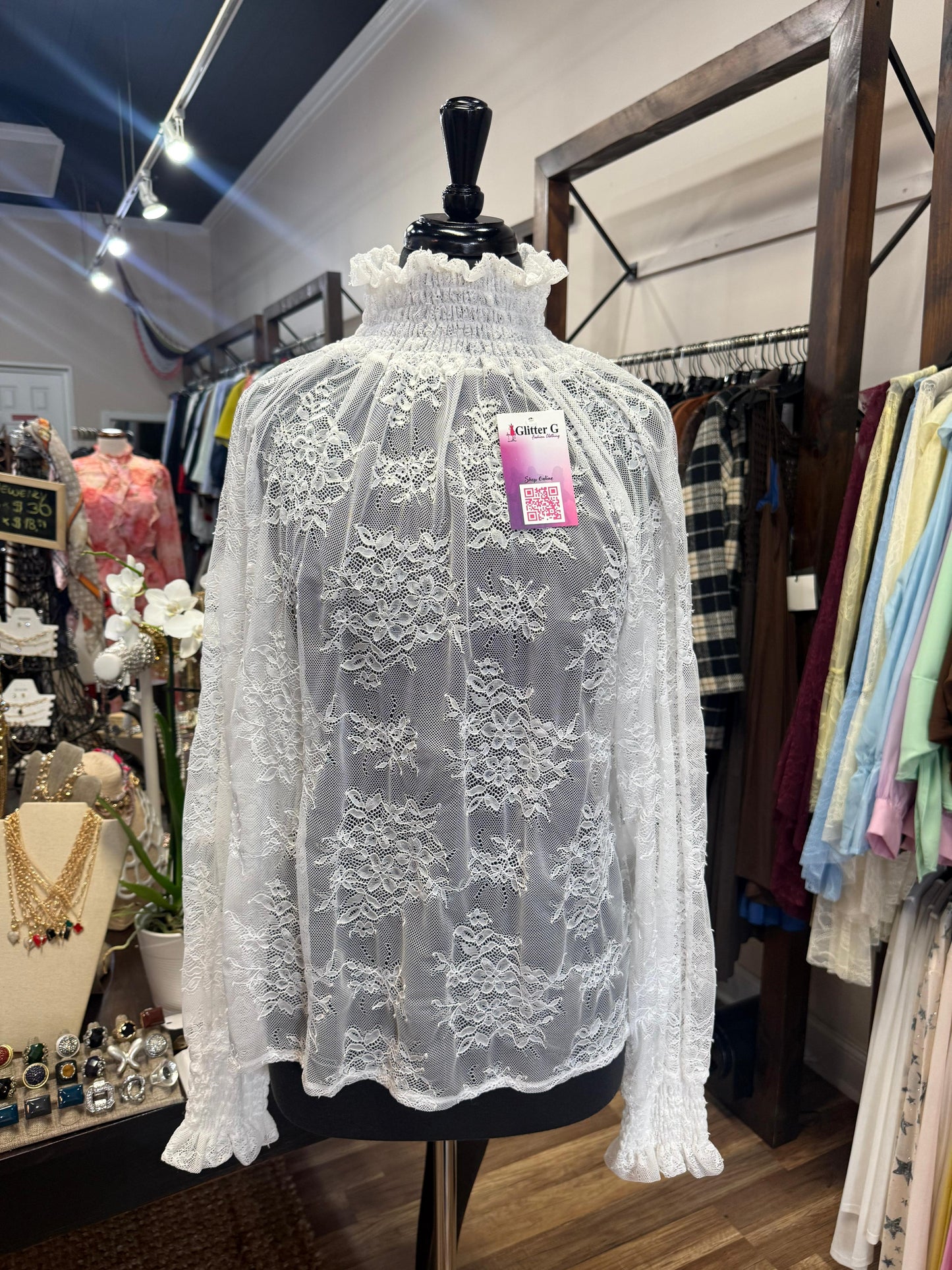 High-Neck Lace Blouse