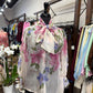 Sheer Floral Bow-Neck Blouse