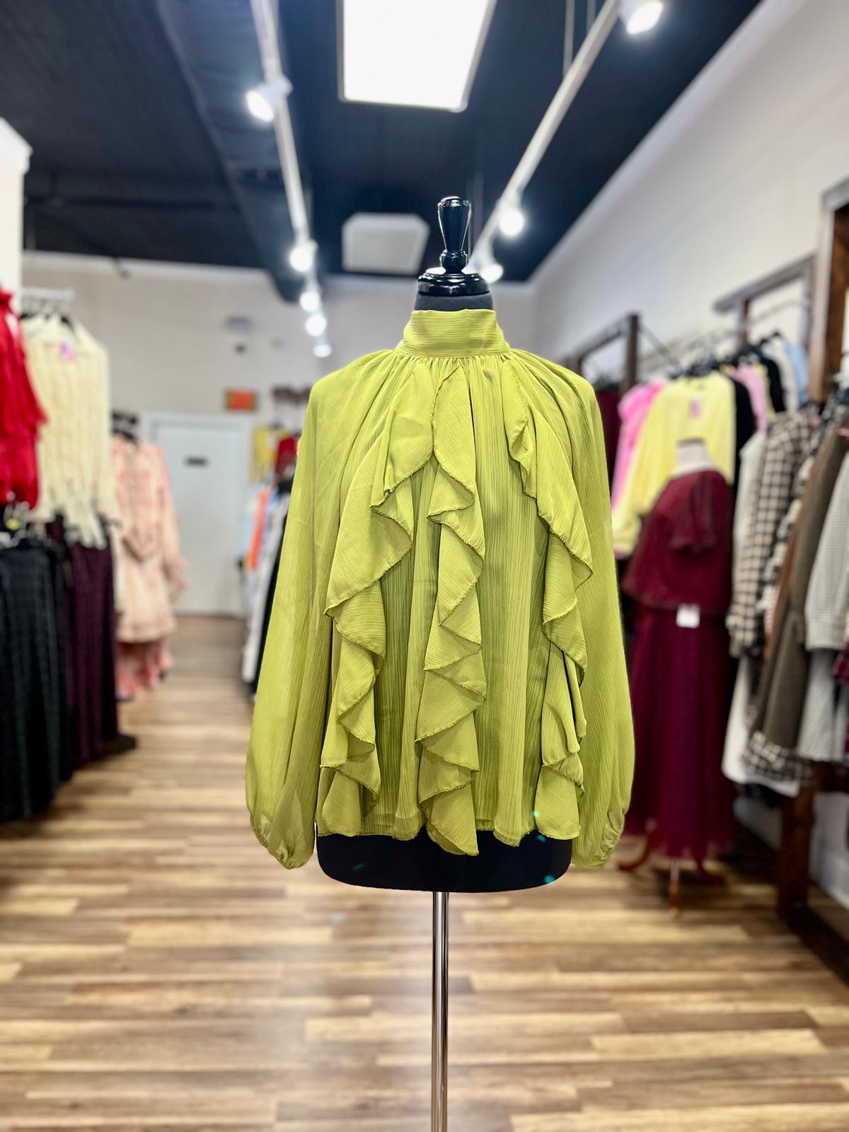 Ruffle High-Neck Blouse