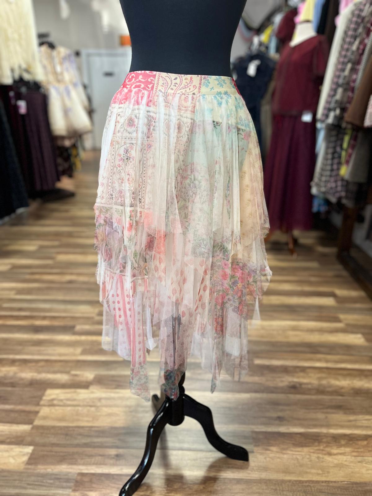 Patchwork Tulle Midi Skirt