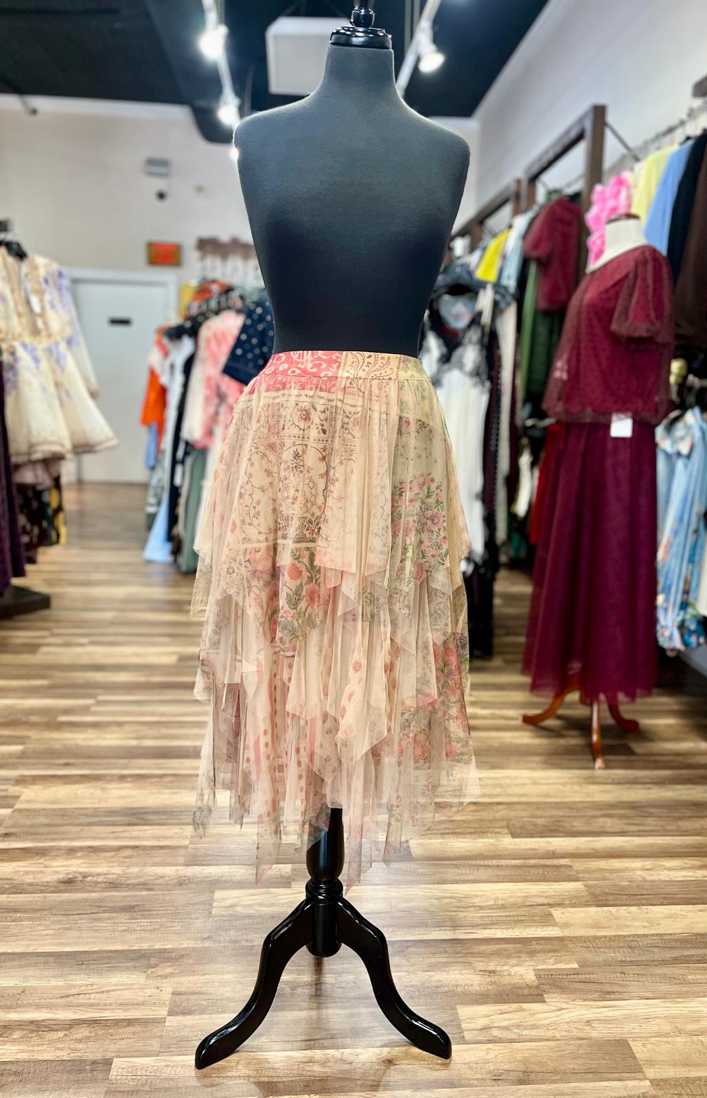 Patchwork Tulle Midi Skirt