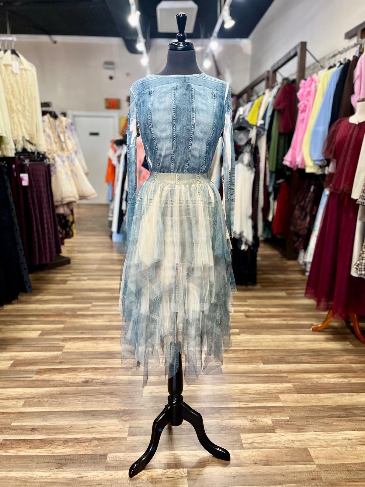 Sheer Tulle Denim Skirt