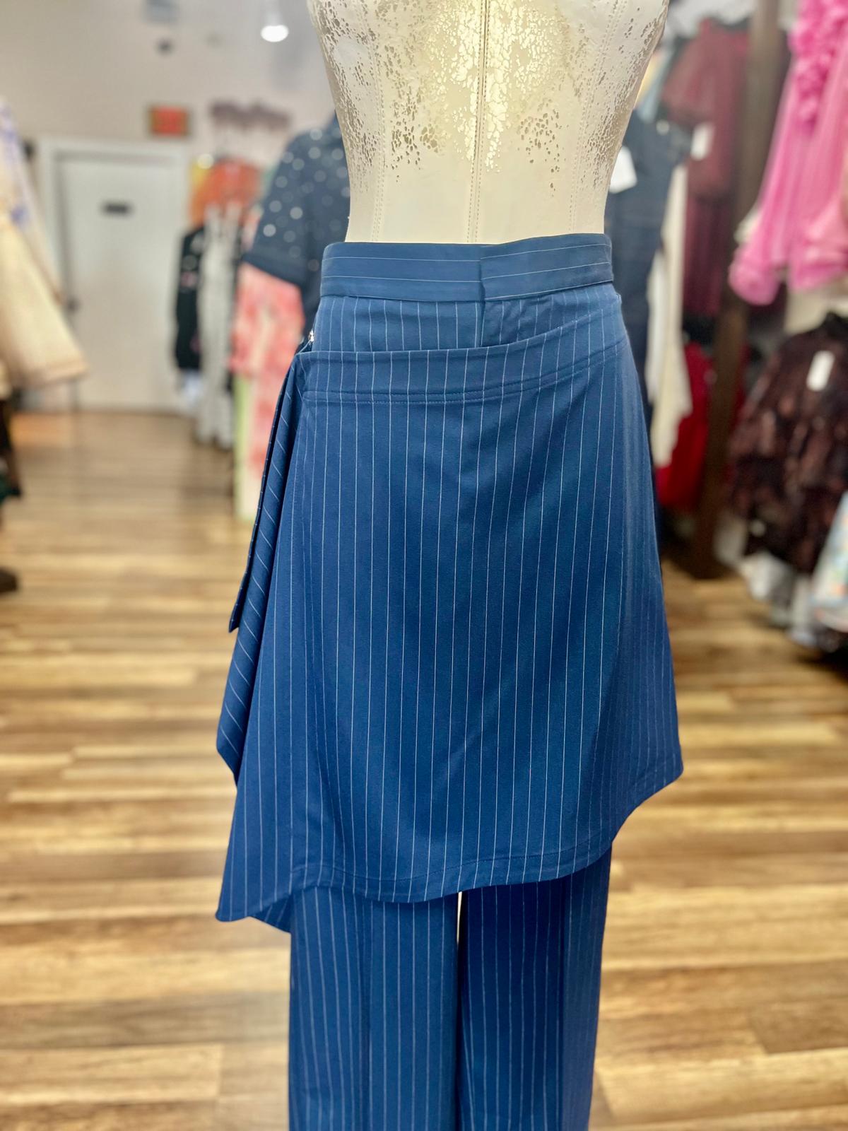 Pinstripe Pants Asymmetric Wrap Skirt