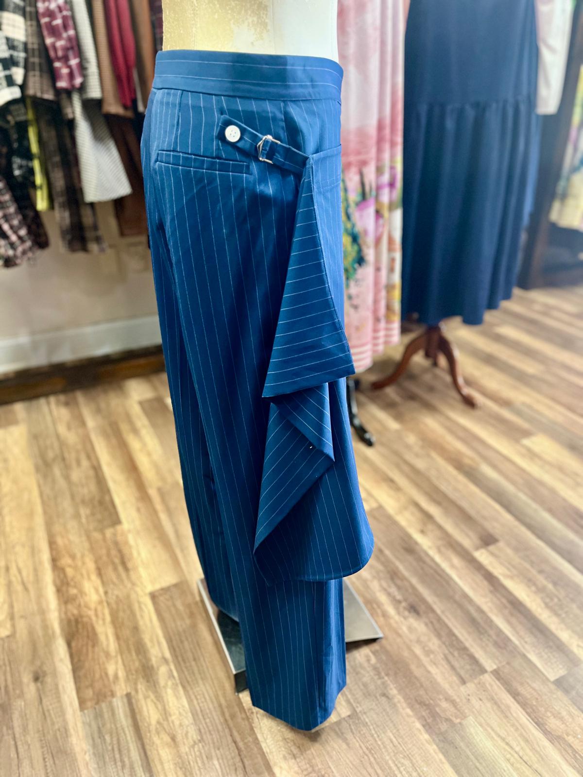 Pinstripe Pants Asymmetric Wrap Skirt