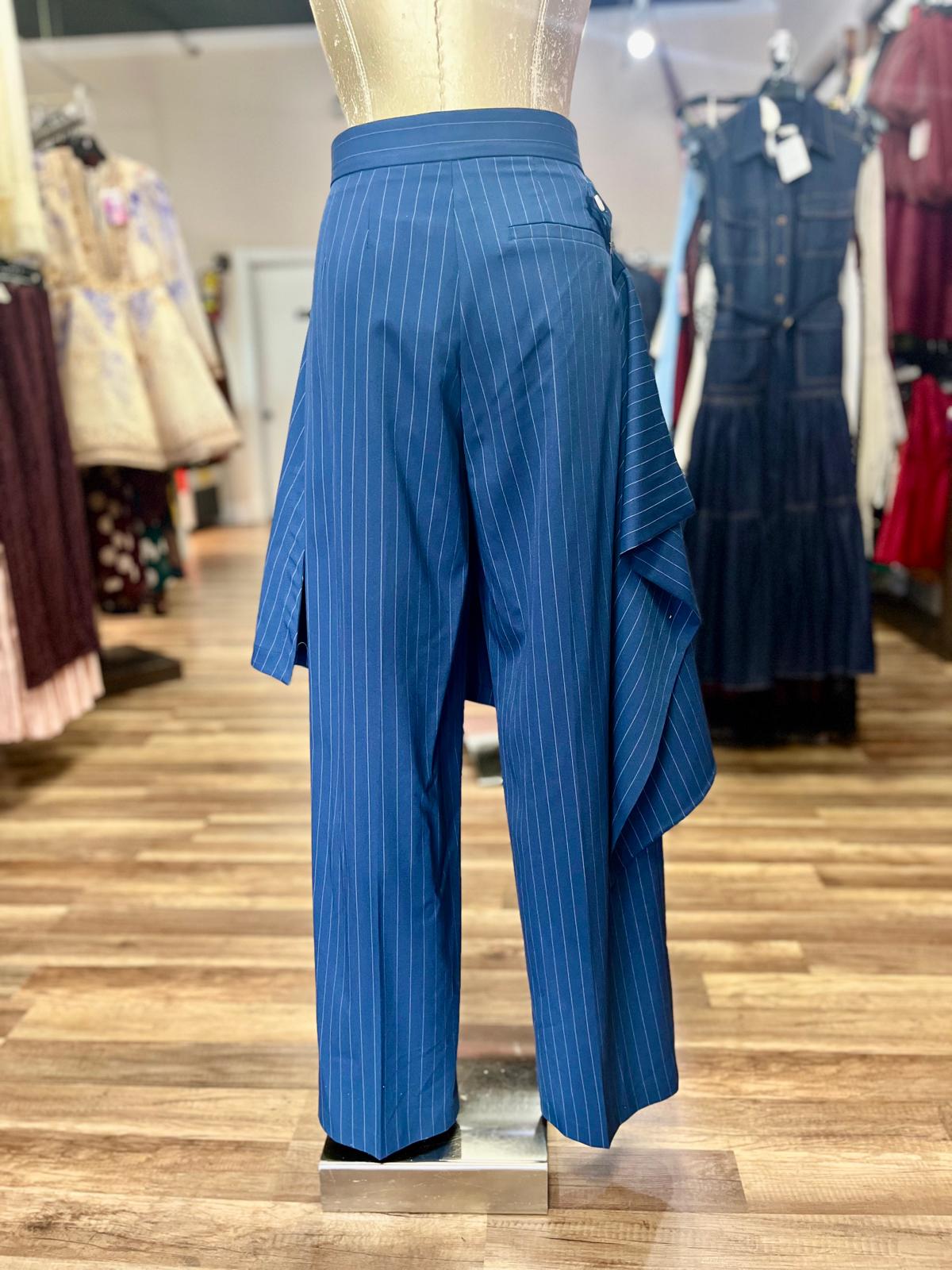 Pinstripe Pants Asymmetric Wrap Skirt