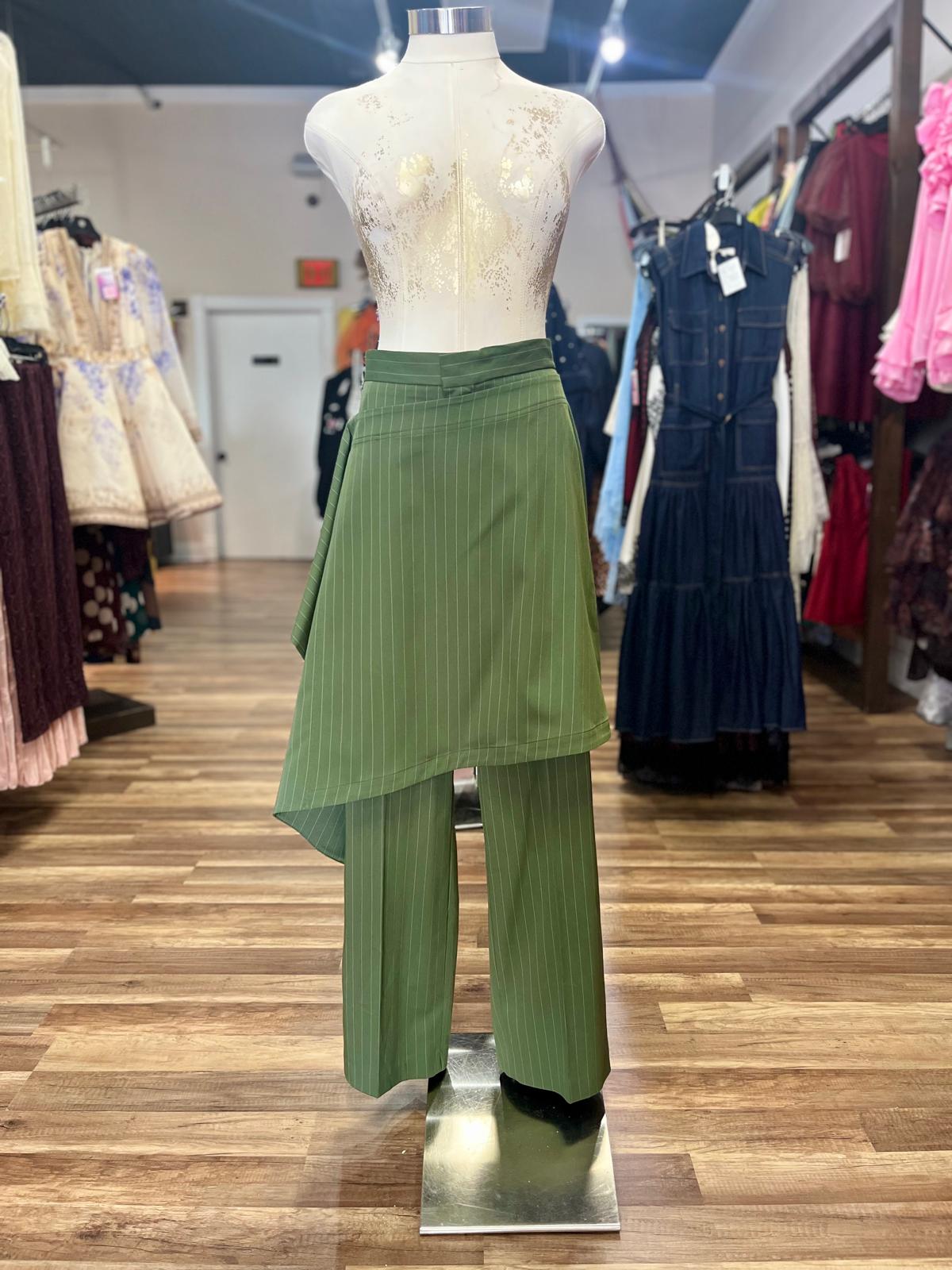 Pinstripe Pants Asymmetric Wrap Skirt