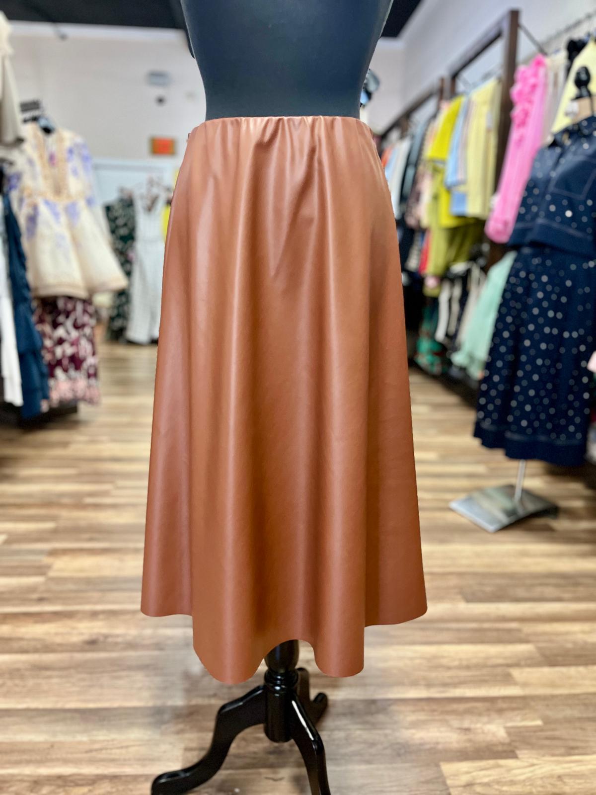 Faux Leather A-Line Midi Skirt