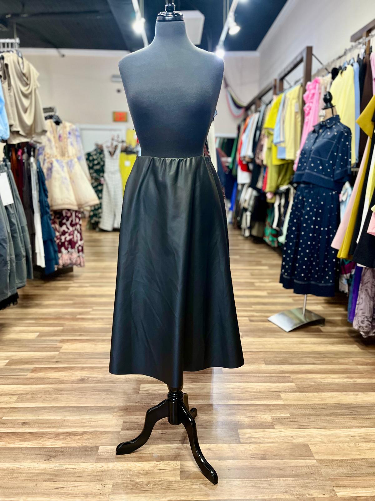 Faux Leather A-Line Midi Skirt