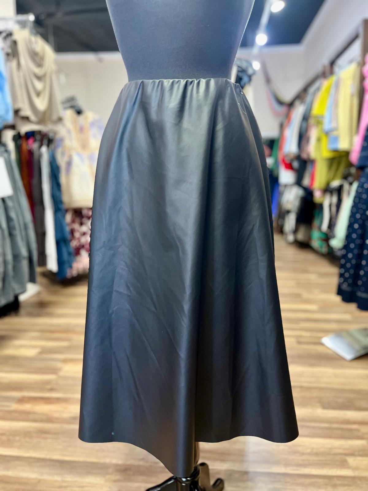 Faux Leather A-Line Midi Skirt