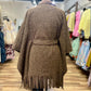 Fringe Belted Poncho Coat