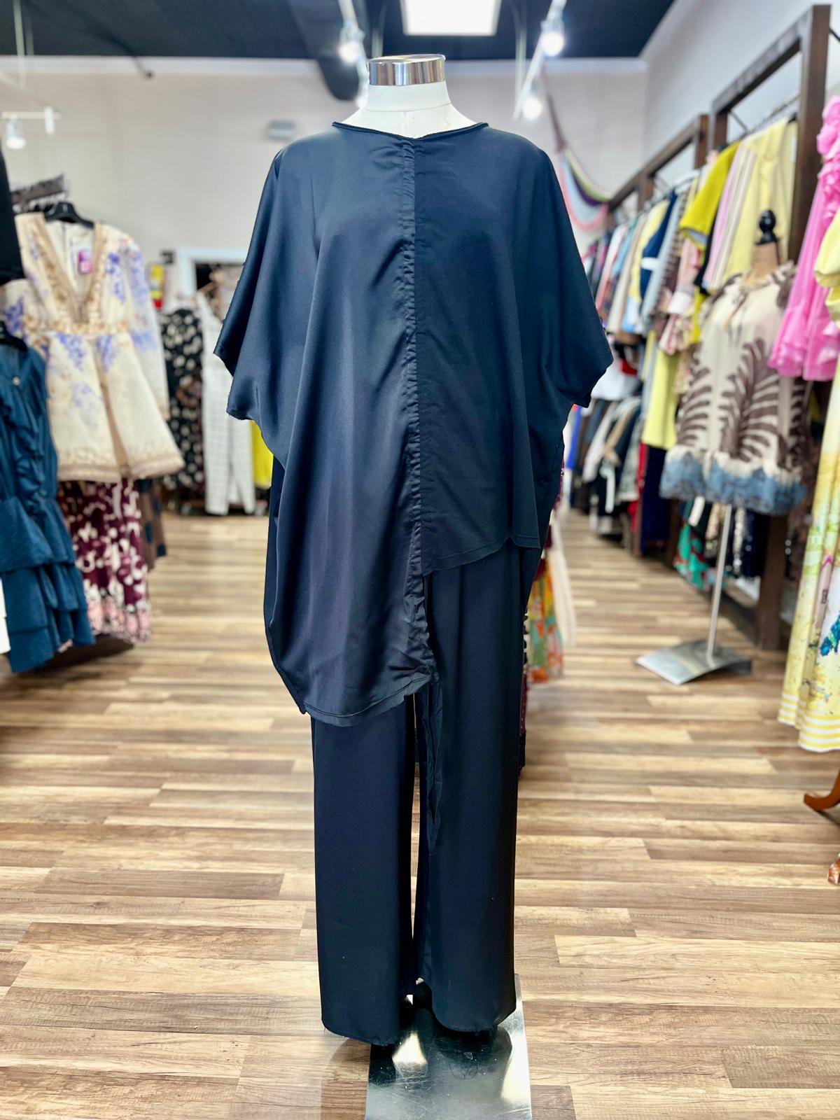 Mixed Fabric Overlay  Pant Set