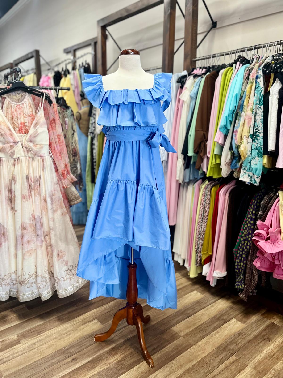 Ruffle off-Shoulder High-Low Dress