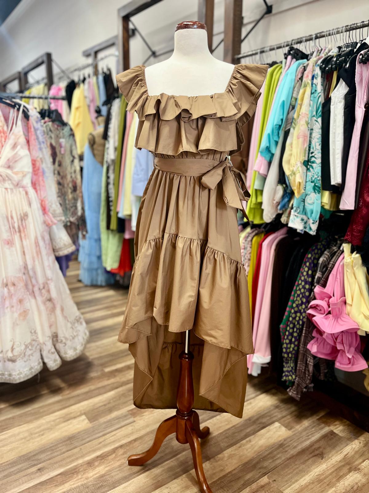 Ruffle off-Shoulder High-Low Dress