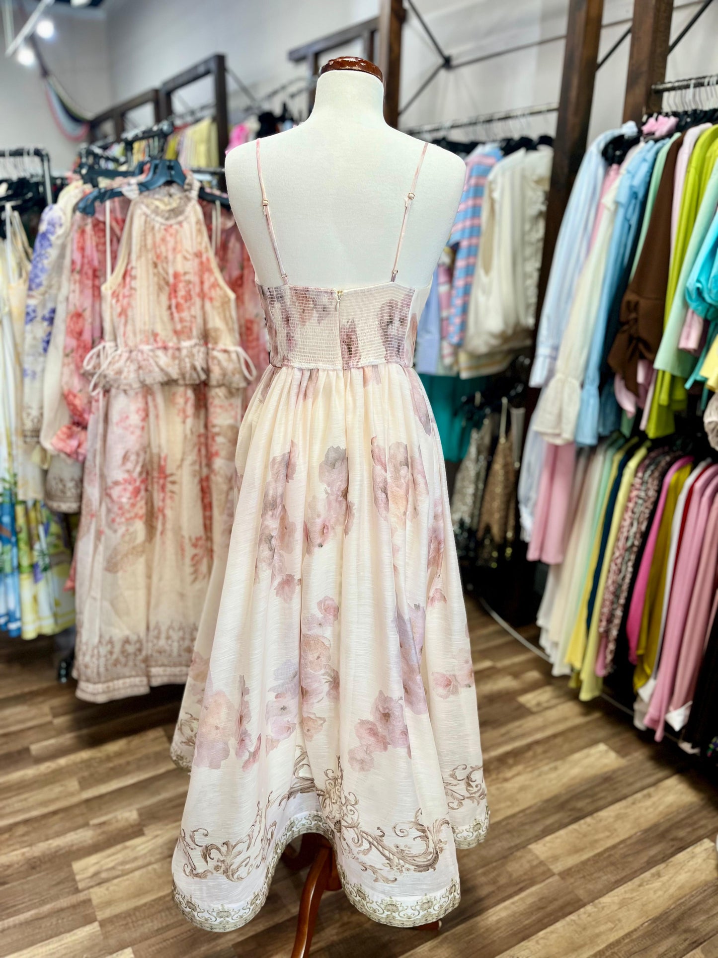 Floral Midi Dress Deep V-Neck