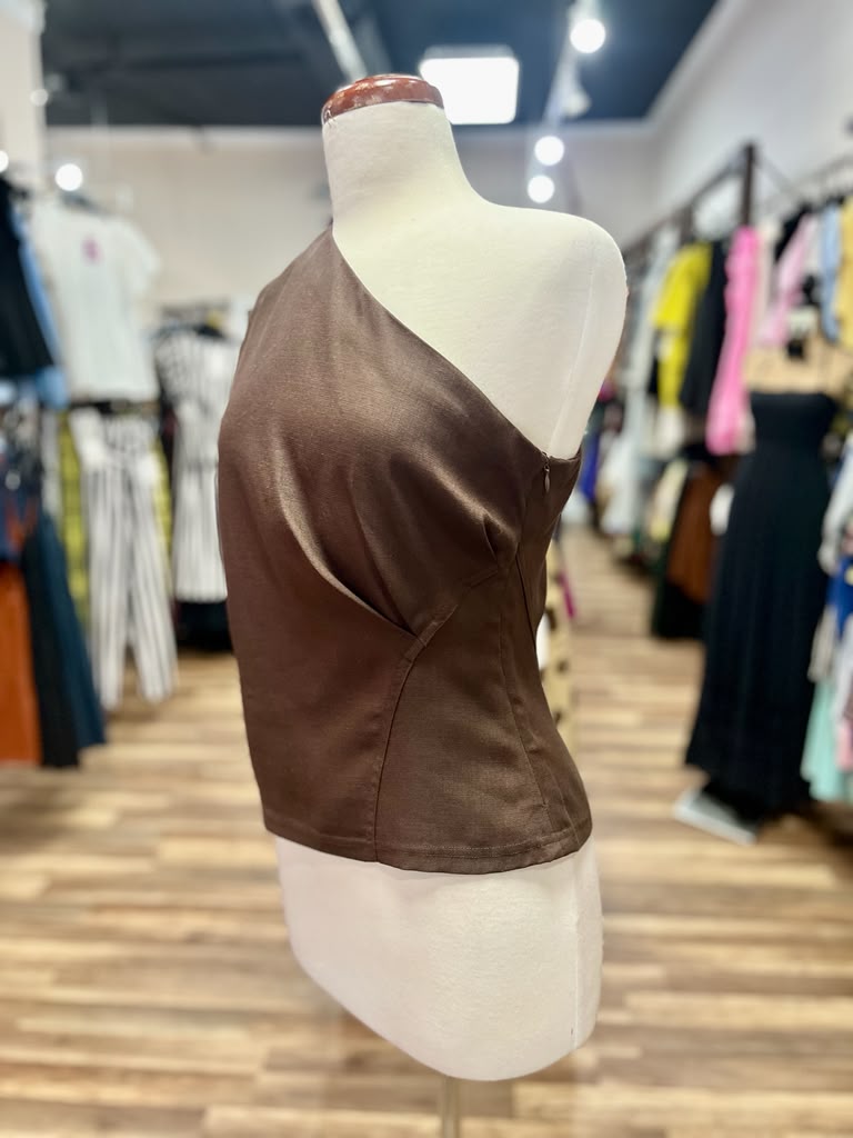 One-Shoulder Linen Top