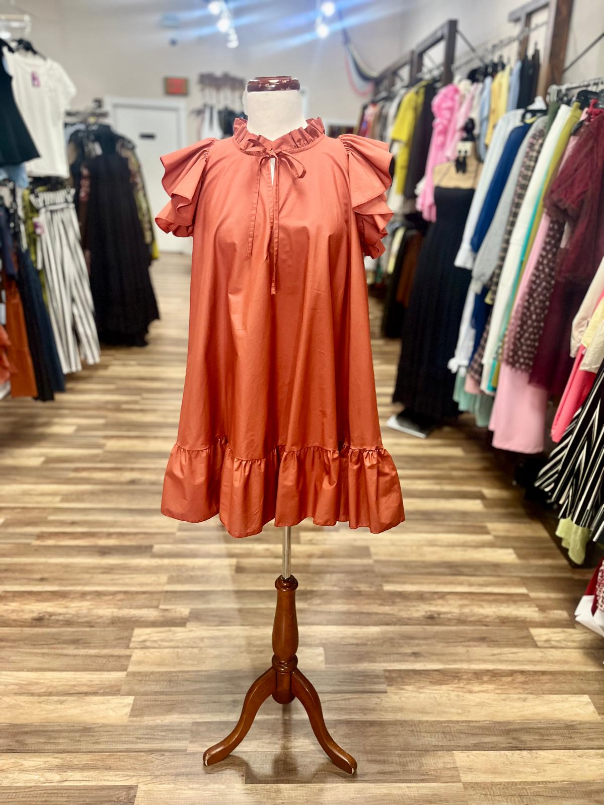Ruffle Sleeve Shift Dress