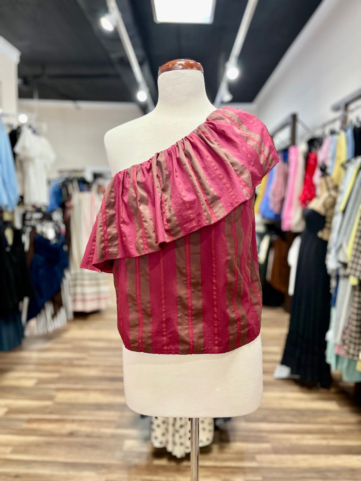 One-Shoulder Ruffle Stripe Top
