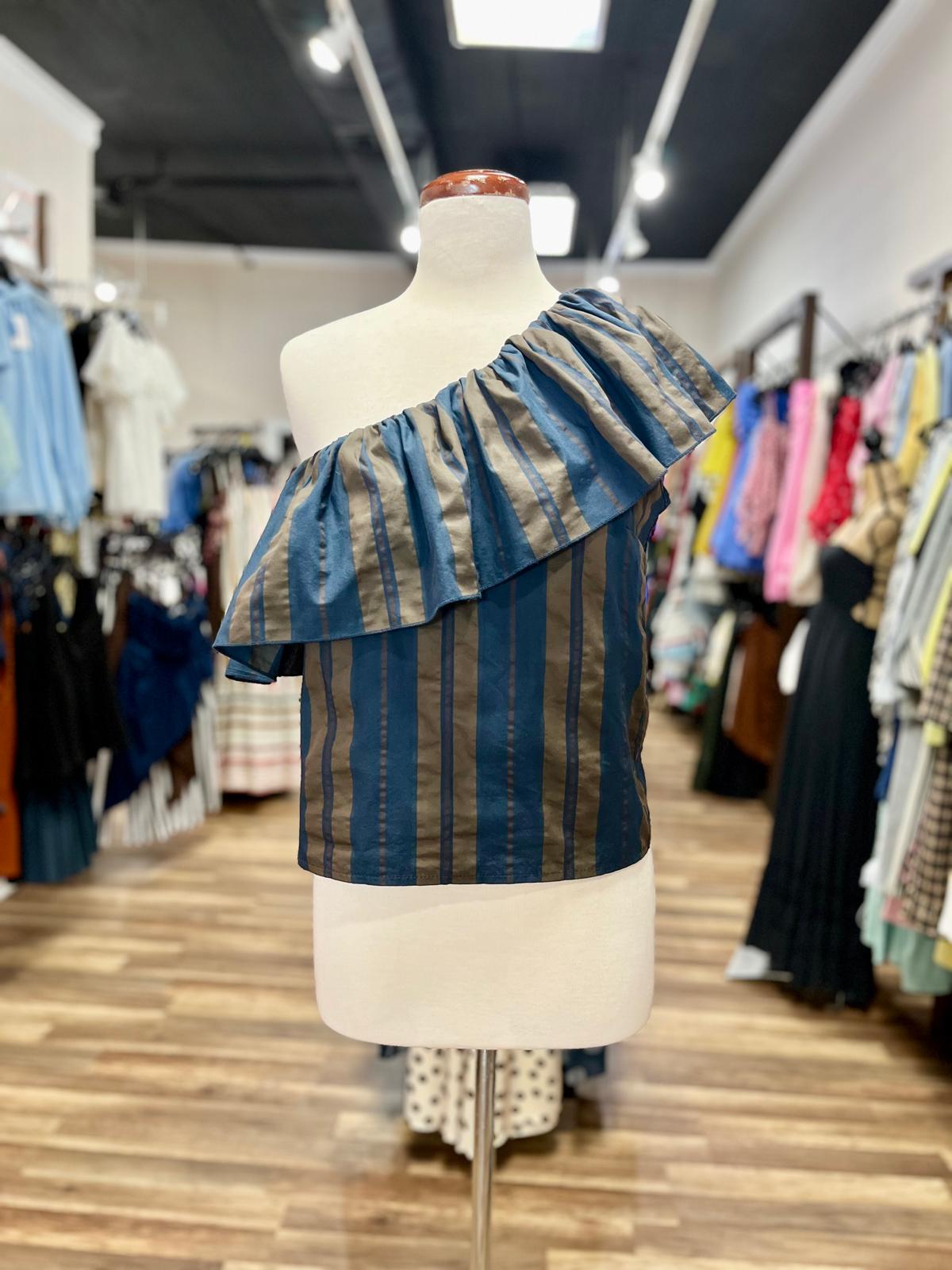 One-Shoulder Ruffle Stripe Top