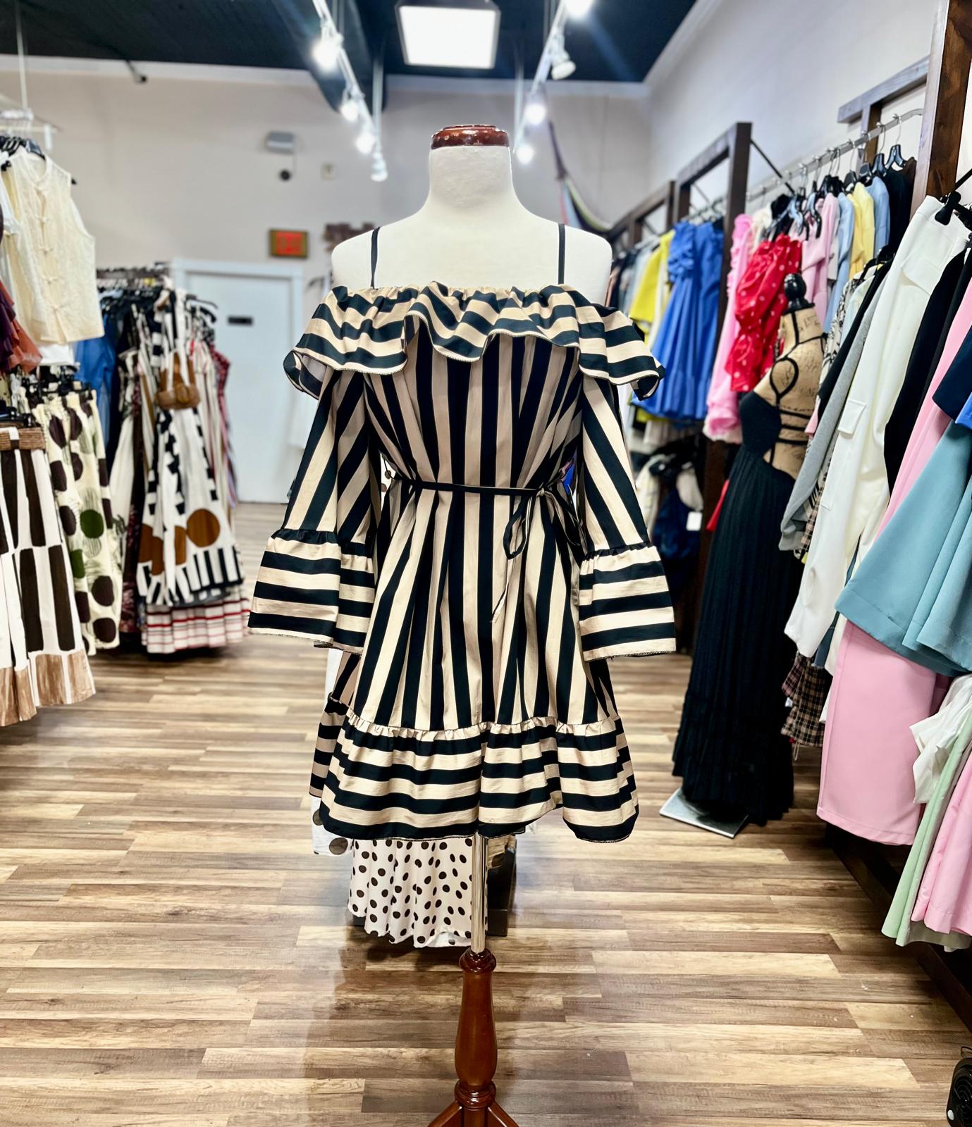 Off-Shoulder Stripe Dress