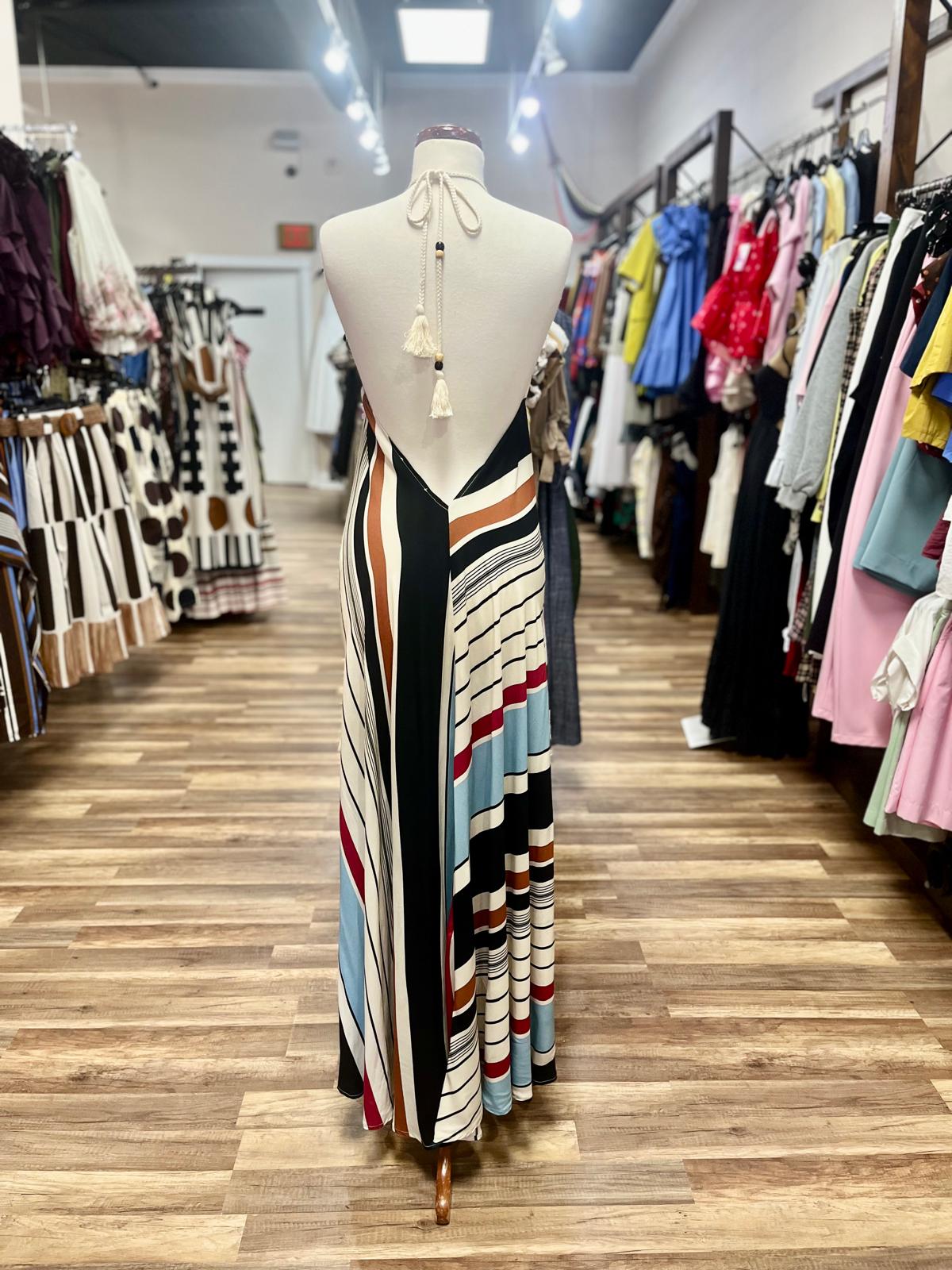 Striped Halter Maxi Dress